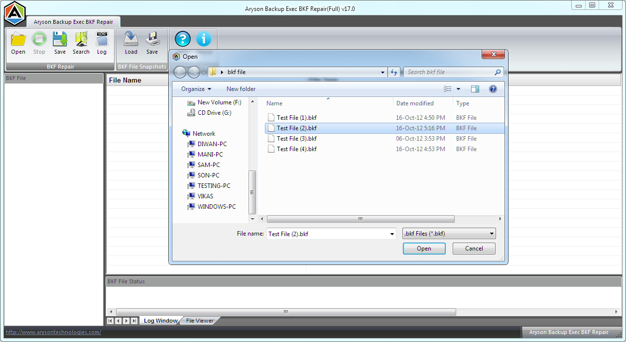 Backup Exec BKF Recovery screenshot