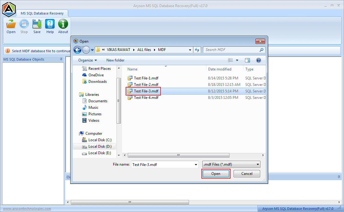 Aryson SQL Database Recovery screenshot