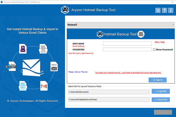 Windows 7 Aryson Hotmail Backup Tool 20.9 full