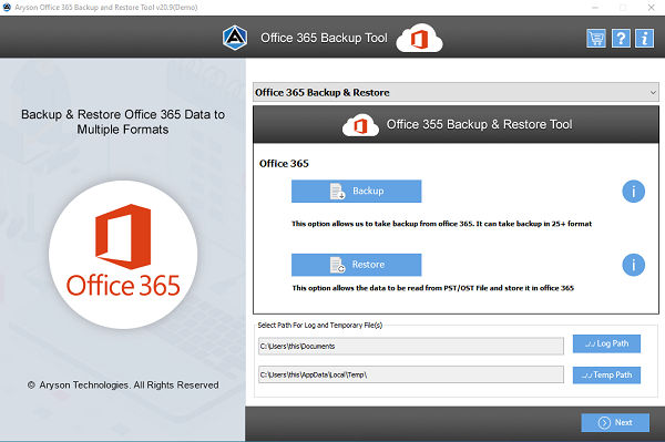 Aryson Office 365 Backup & Restore Tool Windows 11 download