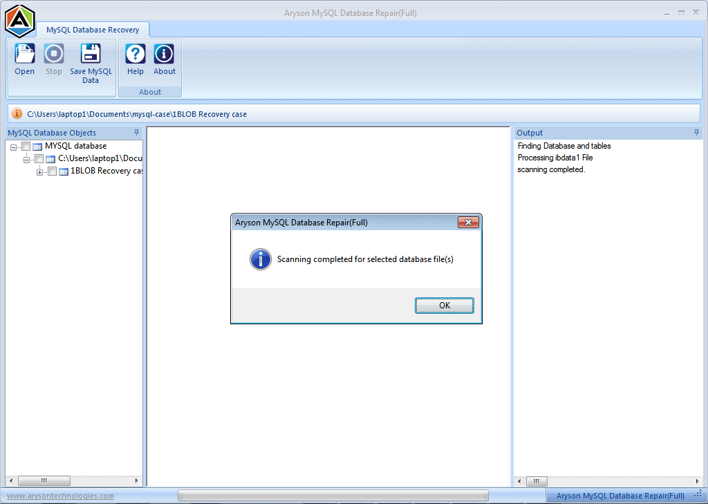 Aryson MySQL Database Repair