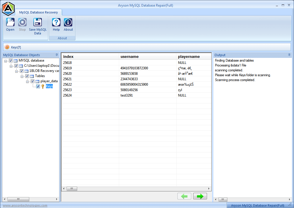 Aryson MySQL Database Repair