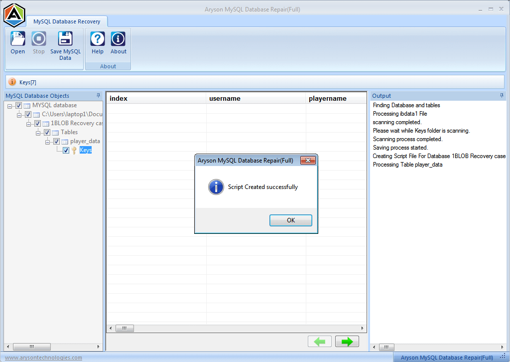 Aryson MySQL Database Repair