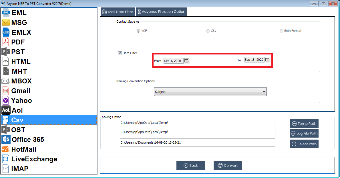 Save to CSV