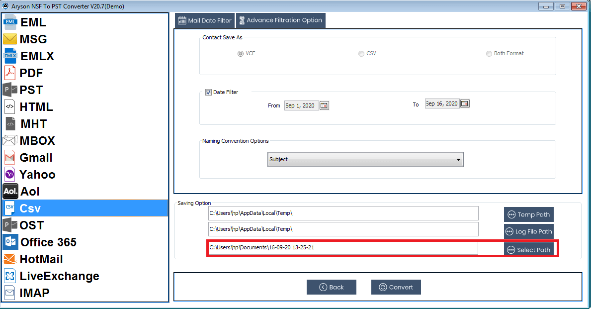 Save to CSV