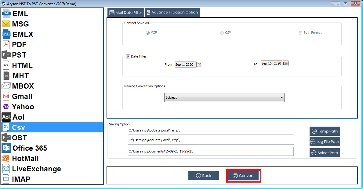 Save to CSV