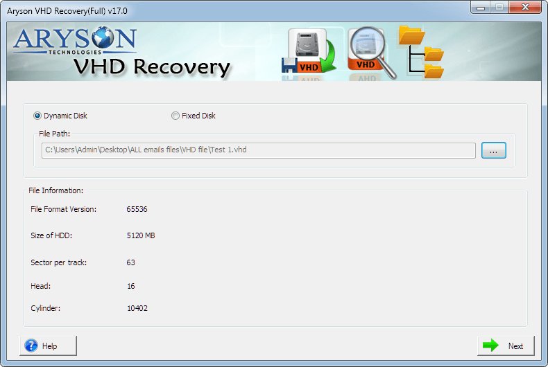 VHD Recovery interface