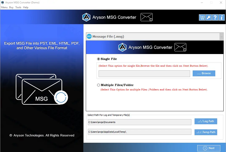 Aryson MSG File Converter screenshot Aryson MSG File Converter screenshot