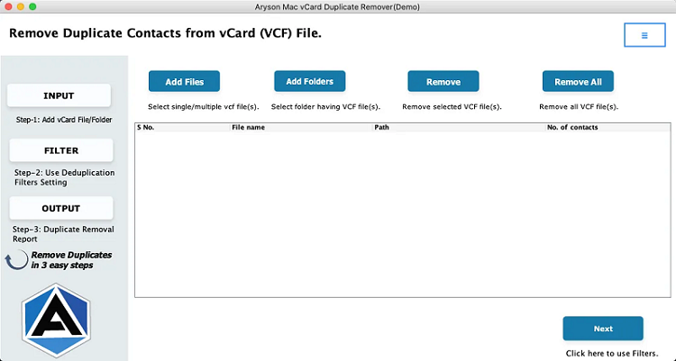 Aryson Mac vCard Duplicate Remover software