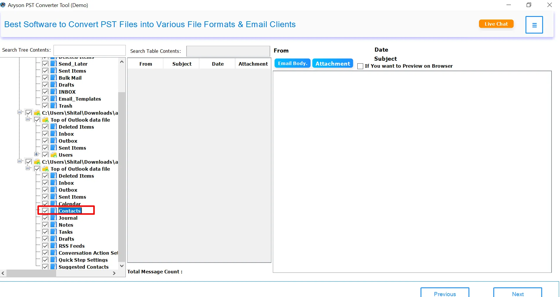 How to Use Aryson PST Contacts Export Tool