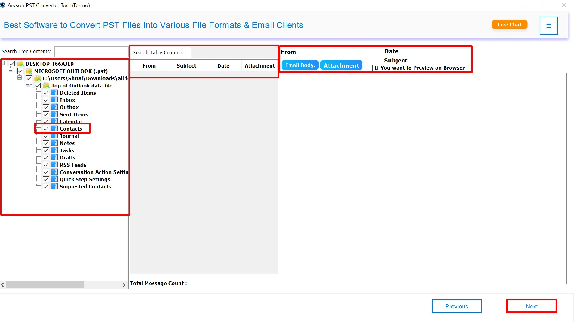 Outlook Contact and click Next