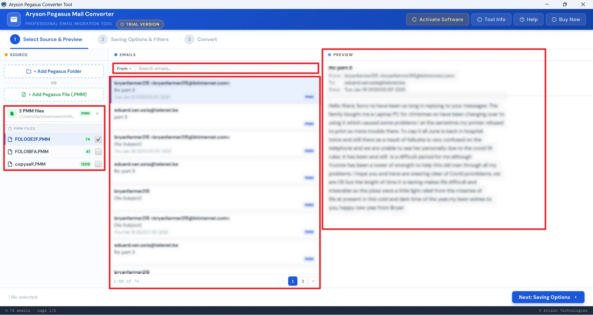 Email Accounts Selection