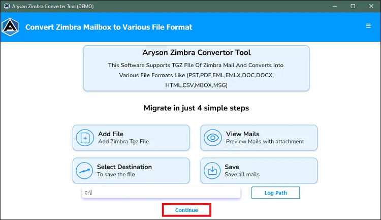 Aryson Zimbra Converter Tool software