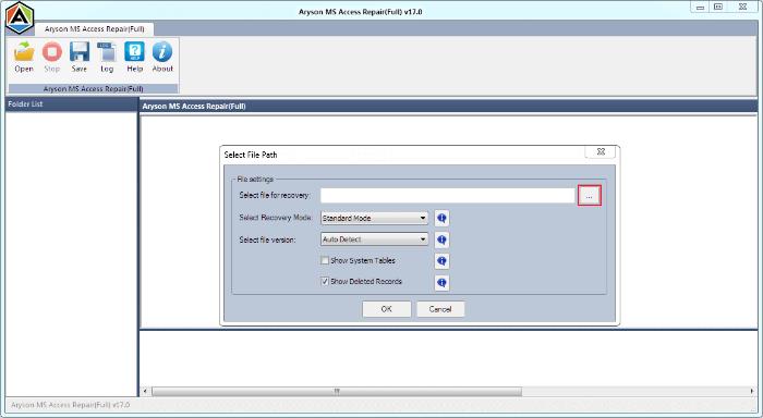 select the access database file for recovery