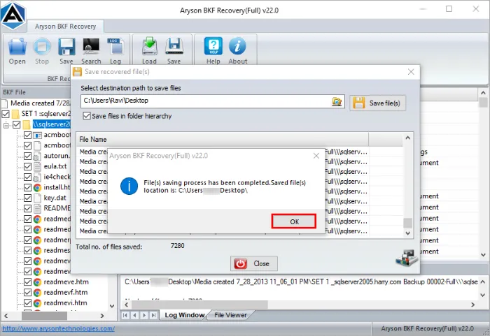 click Save to restore