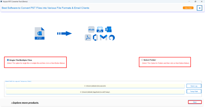 Runs the Aryson PST Converter Tool