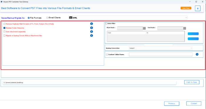 click the Path to Save button