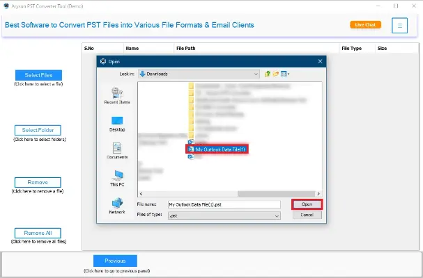 Click on Select File or Select Folder