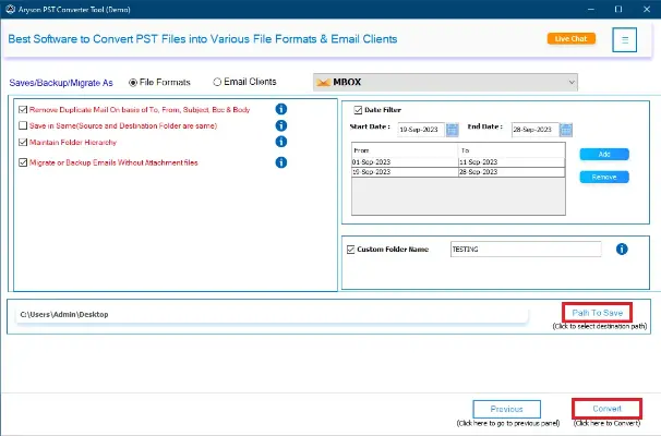 convert PST to MBOX format