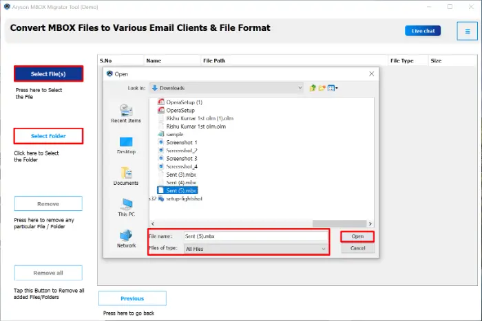 upload your MBOX files
