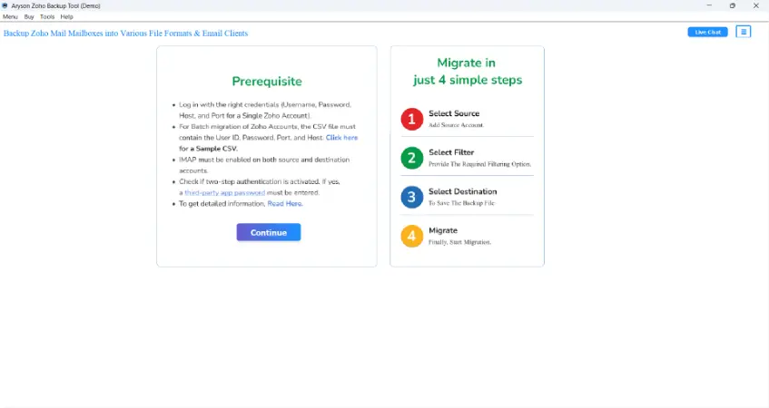 run the Aryson Zoho Backup Tool