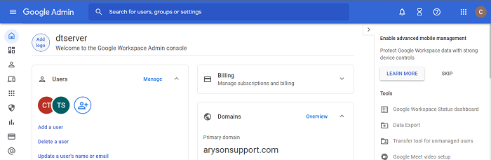 Login to Google Admin