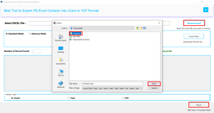 select your Excel file