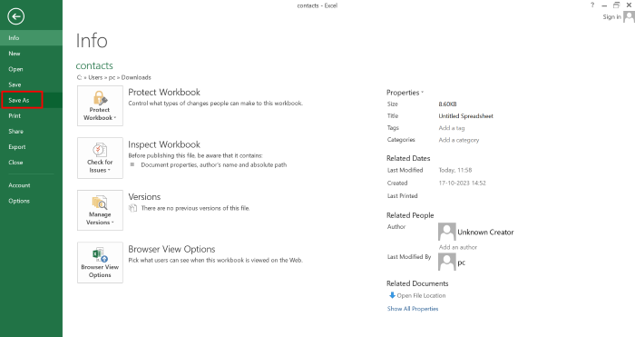 Save As from the top menu