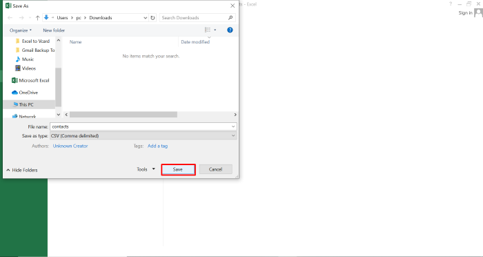 choose the destination folder