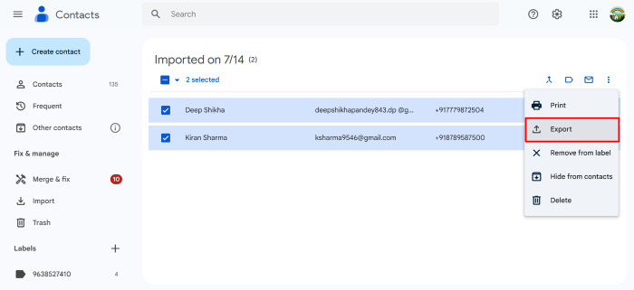 Export Contacts
