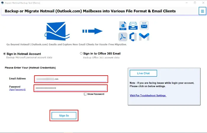 Choose the Sign in Hotmail Account option