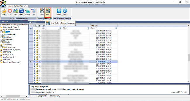 preview of your browsed PST file