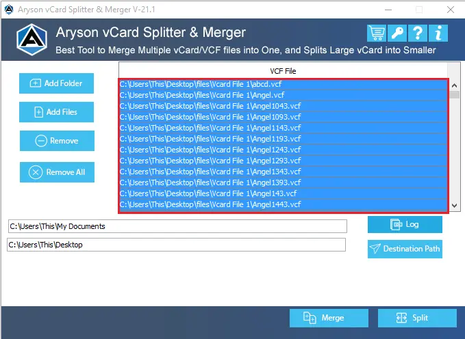 Selected VCF files in preview panel