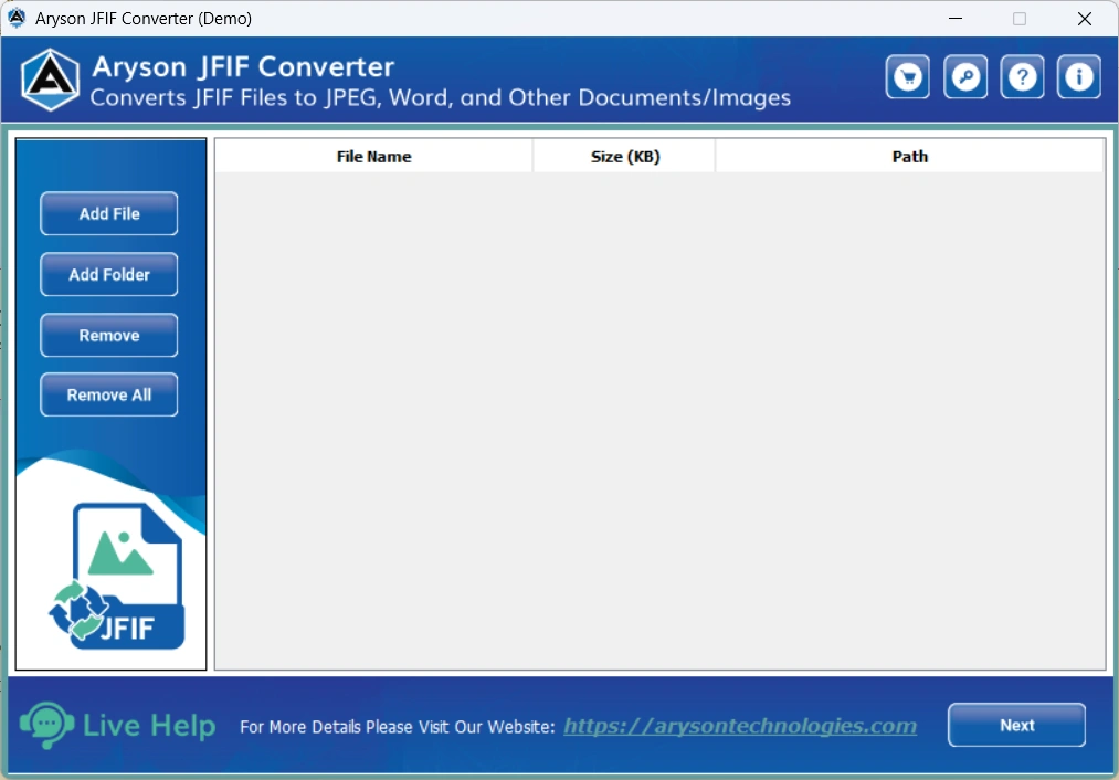 Install & run Aryson JFIF File Converter