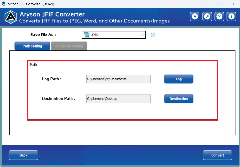 Specify the destination path