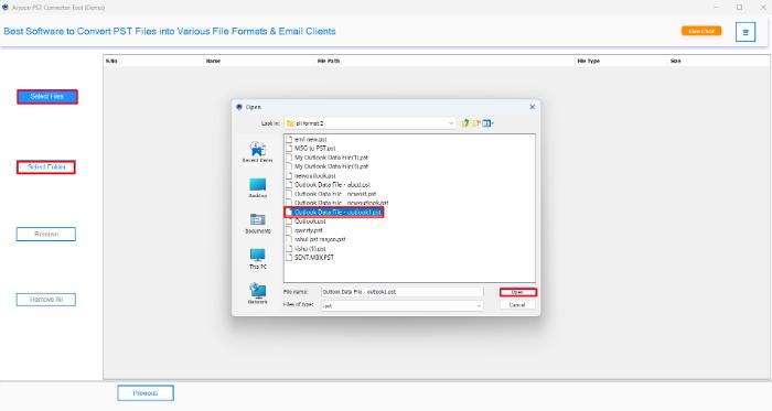 choose your PST file
