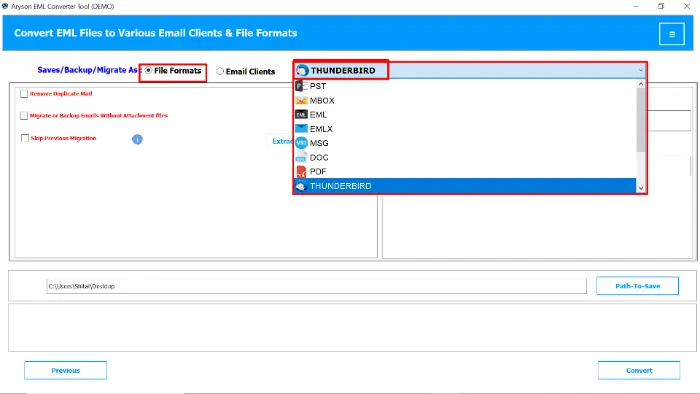 pick the Thunderbird option from the file
