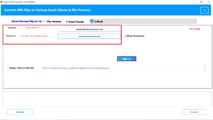 Log in to your iCloud account