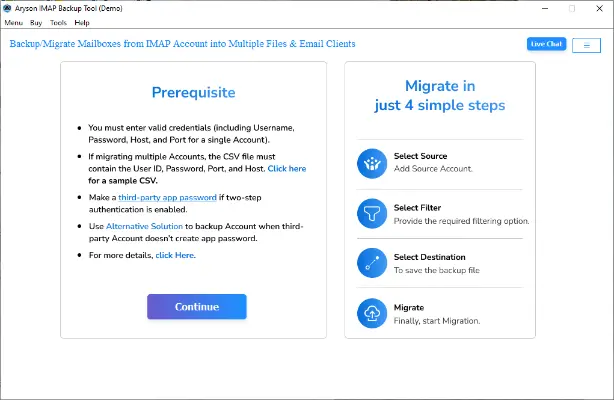 Download and install the Aryson IMAP Backup Tool