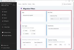 required migration filters, such as date range