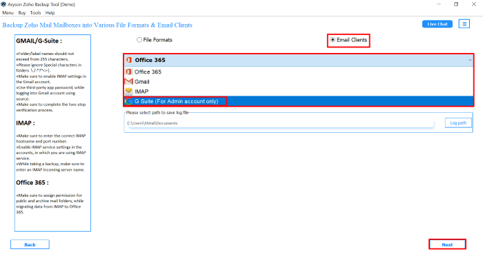 From the list of Email clients, pick G Suite