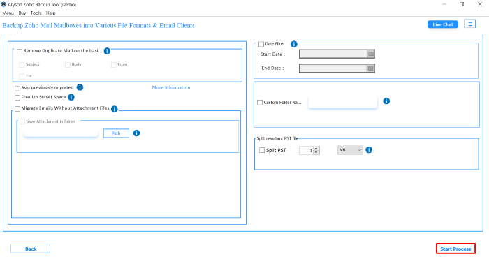 click on the Start Process button to migrate Zoho Mail to Google Workspace