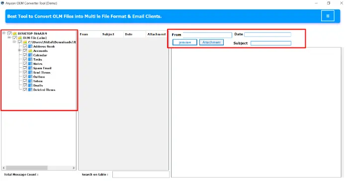 preview mailbox items