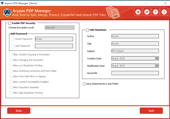 enable security and edit the PDF