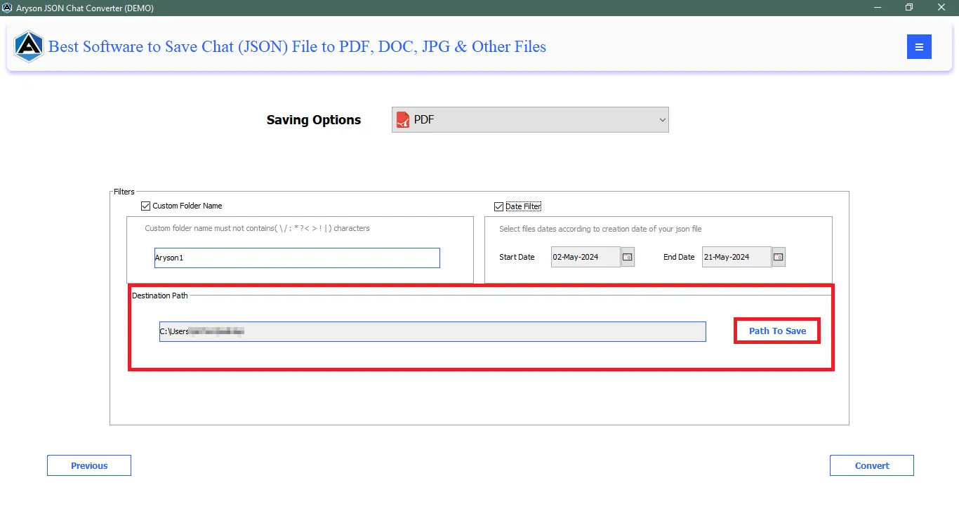 Select destination path