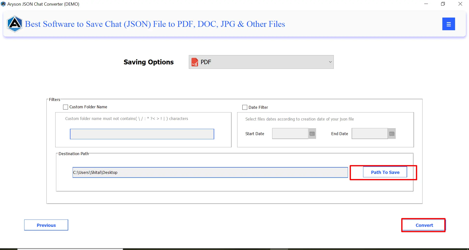 Select path & hit Convert button