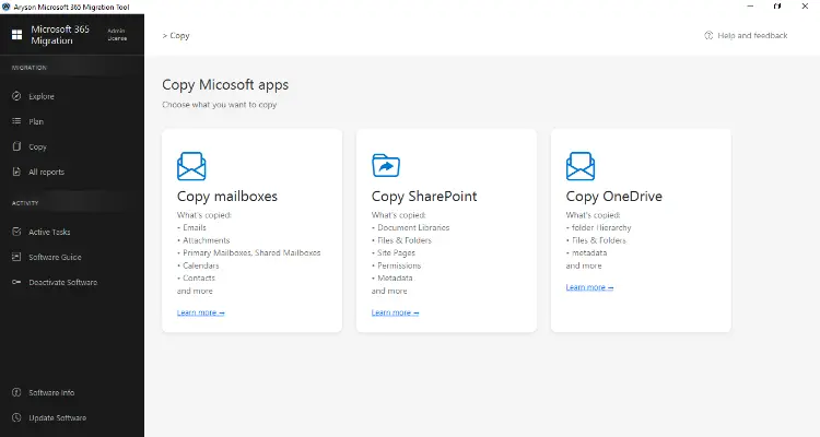launch the Aryson Microsoft 365 Migration Tool