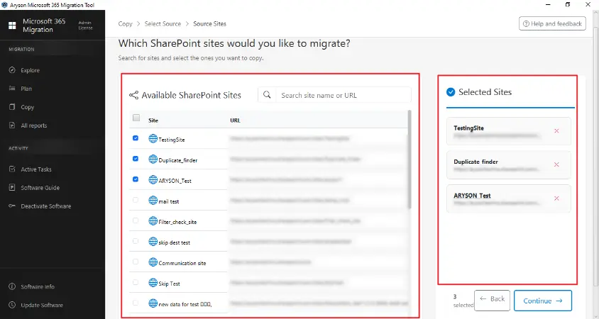 choose the required sites