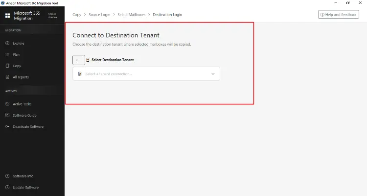 Log in to the destination tenant