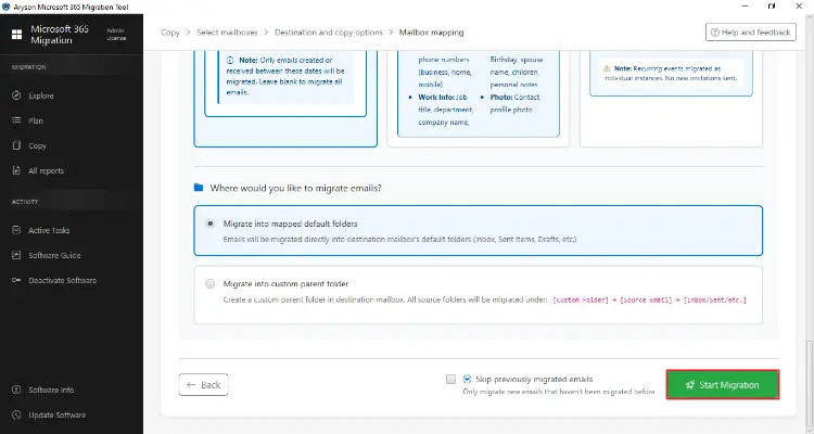 Click on Start Migration